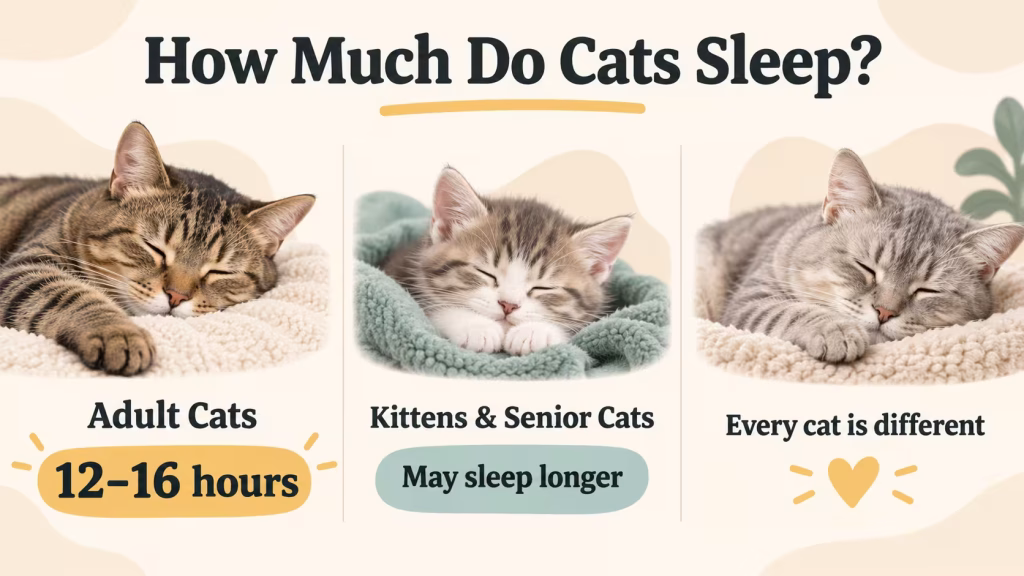 Typical daily sleeping hours for adult cats, kittens and senior cats