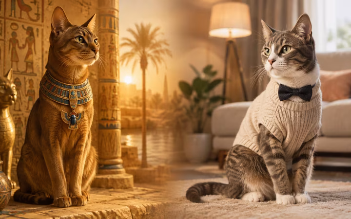 Ancient Egyptian cat adornment and modern cat clothing