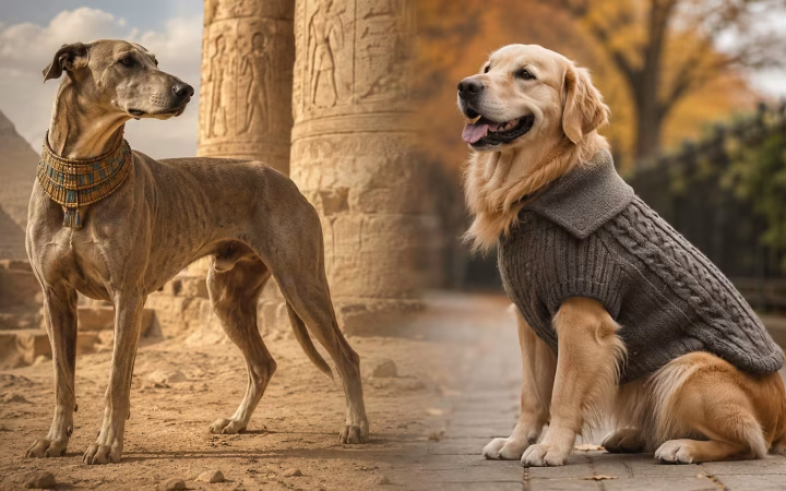 Ancient dog collar and modern dog clothing