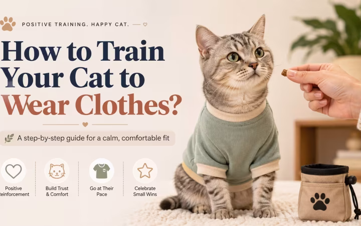 Cat wearing a shirt during positive clothing training